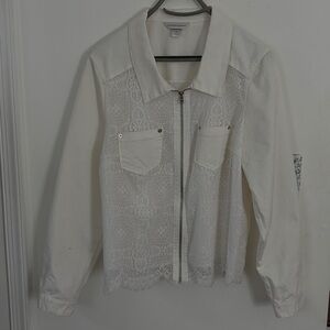 Christopher & Banks White Lace Front Zip Jacket